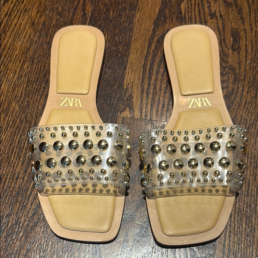 Zara Metallic Studded Slide Sandals size 39 women’s